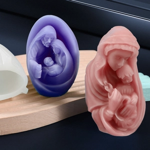 Moules en silicone Sainte Famille et Vierge Marie pour bougies en résine et plâtre