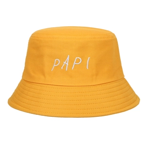 Yellow cotton bucket hat with white PAPI embroidery for outdoor sun protection