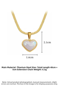 Detailed size specifications for gold titanium heart necklace with iridescent pendant