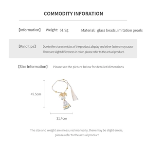 Detailed spec sheet showing pearl necklace dimensions, weight and materials information