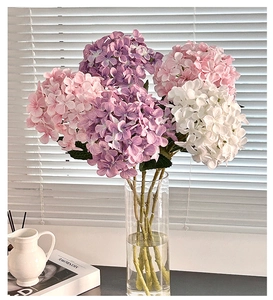 Detailed view of 3D printed artificial hydrangeas in pink, purple, and white colors