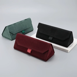 Triangular Folding Glasses Case Plush Velvet Material Portable Sunglasses Box Storage Organizer Protector Solid Color