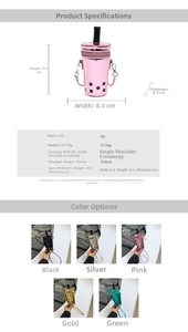 Detailed size specifications for bubble tea shaped crossbody bag with dimensions and strap length