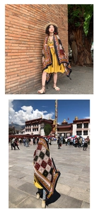 Ethnic pattern sun protection shawl with fringes and geometric patterns for beach travel