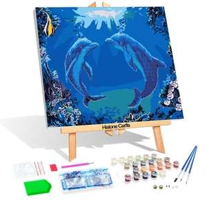 Πλήρες σετ DIY diamond painting με δελφίνια που περιλαμβάνει καμβά και όλα τα εργαλεία