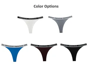 Detail showing various colors of women's sports thongs with Princess lettered waistbands