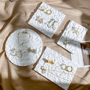 Textured Plaster Jewelry Display Tray Minimalist Nordic Style Earring Ring Necklace Storage Plate Photography Props White