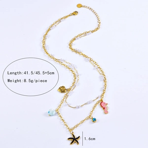 Detailed view of ocean-themed necklace with starfish pendant and length dimensions