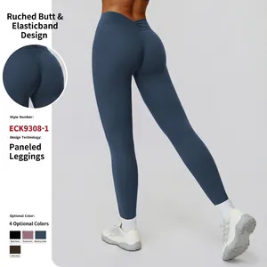 Pantalon de Yoga Taille Haute Plissé Push Up pour Femme Legging de Sport en Tissu Gratté Moulant Bottom
