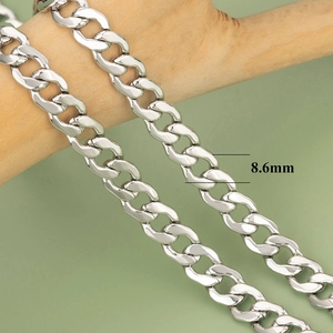 8.6mm wide silver-tone crushed O-link curb chain with bright metallic luster finish