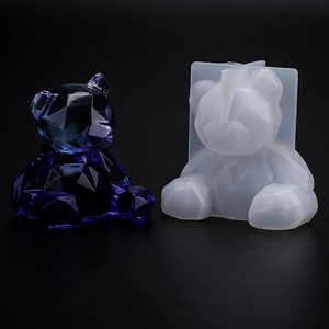 3D Geometric Bear Silicone Mold DIY Resin Epoxy Mirror Surface Aromatherapy Gypsum Candle Making Cake Decorating Tools