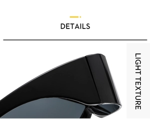 Macro detail of rimless Y2K sunglasses showing the smooth black frame and light texture