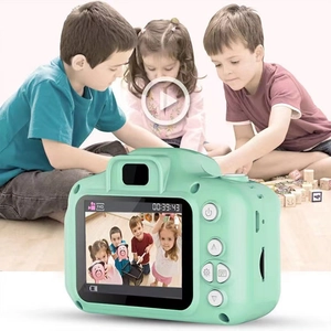 Detail of mint green kids digital camera screen showing FHD video recording interface
