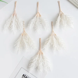 Set of 6 white artificial cedar sprigs for DIY wreaths and wedding home decoration