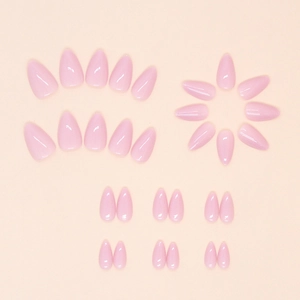 Kit de 30 faux ongles rose clair brillants de forme amande en tailles assorties