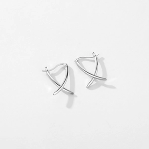 Minimalist S925 sterling silver geometric cross hoop earrings with polished finish