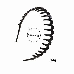 Black wavy acetate headband with non-slip teeth, length 37cm and weight 14g