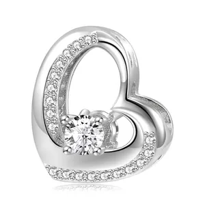 Heart Charm Bead 925 Sterling Silver Inlaid Cubic Zirconia For Bracelet DIY Jewelry Making Valentine Day Gift Fashion