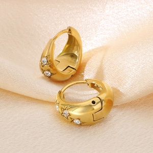 Elegant gold U-shaped stainless steel hoop earrings with star-set sparkling zircons
