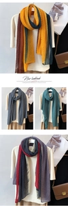 Detail showing the fine pleated texture and multi-color patterns of this linen cotton scarf