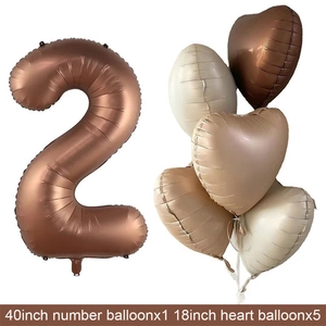 Set de globos número 2 de 40 pulgadas chocolate y crema con decoraciones de fiesta de corazón