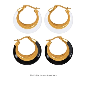 Chunky C Shape Hoop Earrings Titanium Stainless Steel Enamel Oil Drip Geometric Modern Minimalist Jewelry For Women