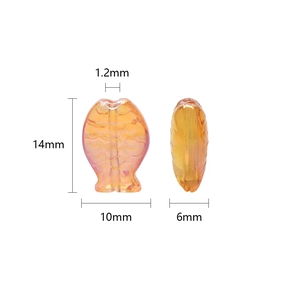 Orange translucent fish-shaped glass pendant, 14x10mm size with dimensions for DIY jewelry