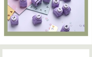 Detailed view of purple mini hole punchers for DIY crafting and paper embossing