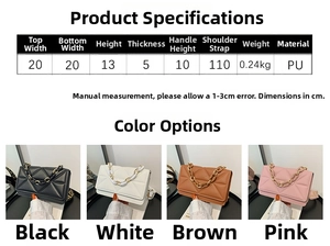 Detailed size specifications for the stylish PU leather quilted chain crossbody bag