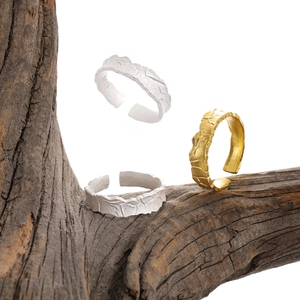 Irregular texture S925 sterling silver open ring in gold and silver leaf pattern