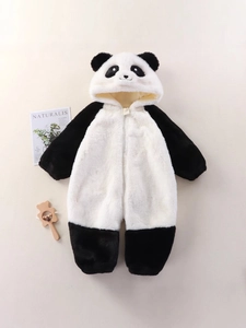 Cozy baby panda hooded plush onesie for autumn and winter newborn outdoor apparel