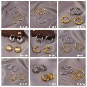 Collage of nine pairs of stylish gold and silver earrings in various geometric designs