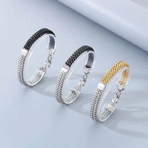 Men's hip-hop stainless steel bracelets in gold, silver, and black scale link designs