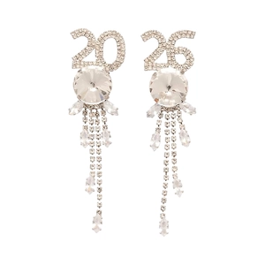 Boucles d'oreilles pendantes 2026 argentées avec longues franges en strass et cristaux chic