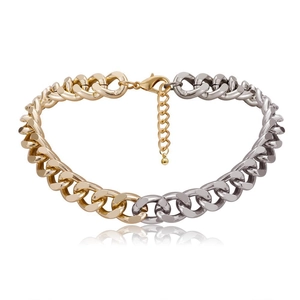 Exaggerated dual-tone chunky link necklace in gold and silver finish with lobster clasp