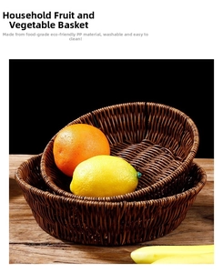 Detail of food-grade PP rattan-style fruit baskets showing woven texture and durability
