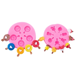 Mini stampi in silicone rosa per lecca-lecca e fondant con forme a cuore e cartoni animati