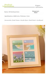 Detail of 2cm wide light wood MDF frame with plexiglass and four-grid oil painting display