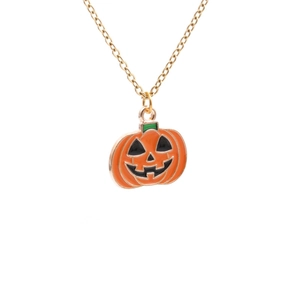 Halloween pumpkin jack-o'-lantern pendant necklace in orange and black enamel finish