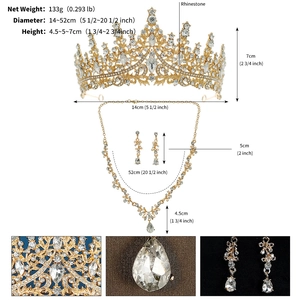 Detailed dimensions of bridal jewelry set featuring rhinestone crown and necklace