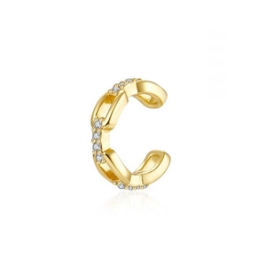 Polished gold C-shaped ear cuff with sparkling zircon accents in a chain link design