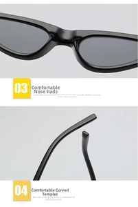Detail of ergonomic nose pads and anti-slip curved temples on retro cat eye sunglasses