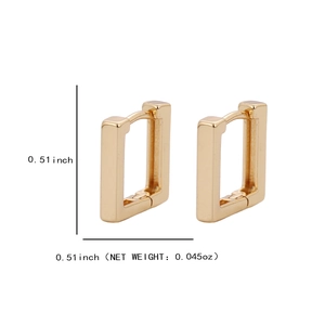 Minimalist square geometric hoop earrings in gold finish with 0.51 inch dimension