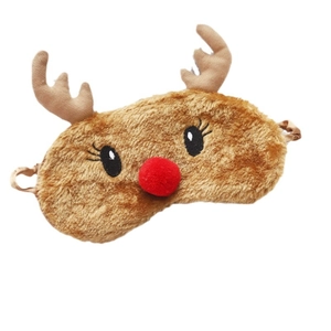 Plush reindeer sleep mask with brown 3D antlers and red nose for Christmas gifts