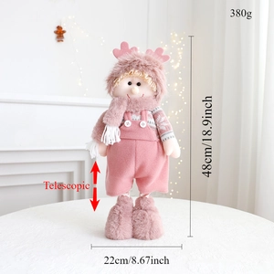 Pink Christmas plush doll with telescopic legs 48cm height for home window decor