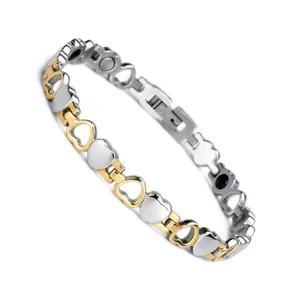 Magnetic stainless steel heart link bracelet in gold and silver finish for women