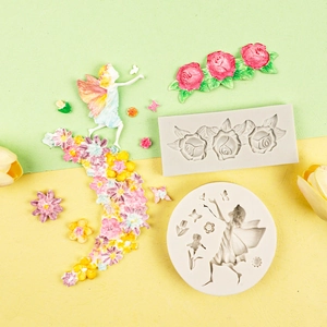 Moulage en silicone fée et fleurs pour fondant, chocolat et artisanat de savon