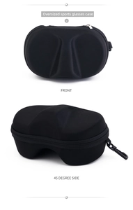 Oversized black EVA zipper case for sports glasses showing front and side views