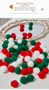 Mix of red green and white plush pom poms for Christmas DIY crafts and tree decorations