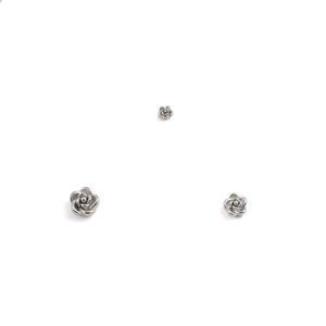 Three sizes of silver 3D rose-shaped stainless steel charms for DIY jewelry making